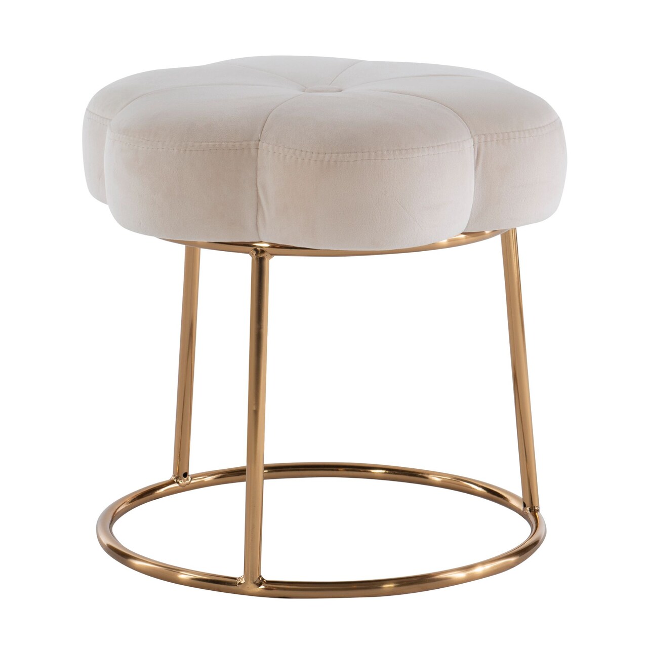 Contemporary Home Living Floral Accent Vanity Stool - 17.75" - White and Gold